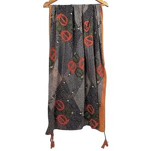 Vintage Bebe Monogrammed Lightweight Polyester Blend Fashion Scarf with Tassels